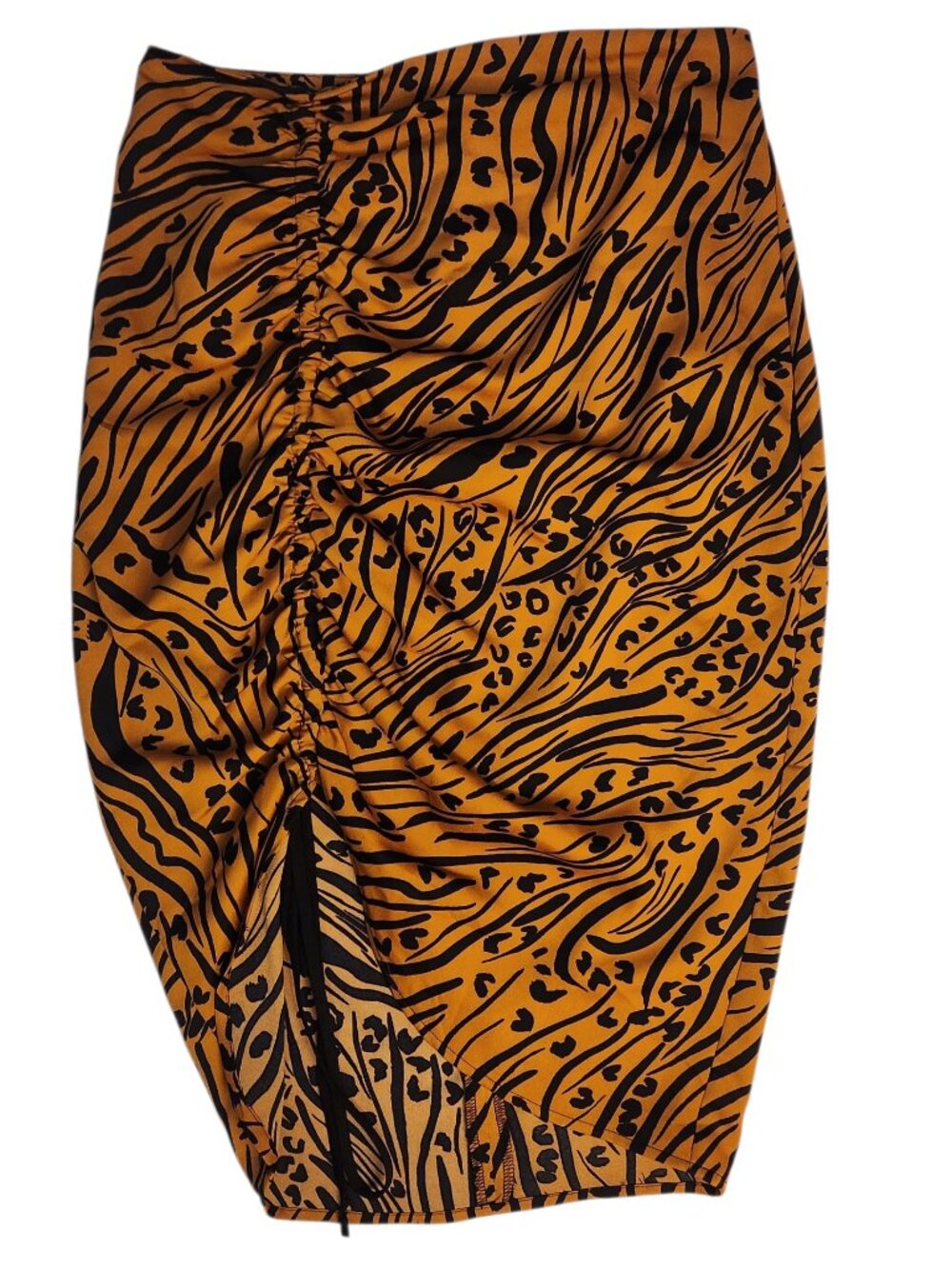 BCBGeneration Woven Satin Tiger Print Midi Skirt Size 0 Orange Black